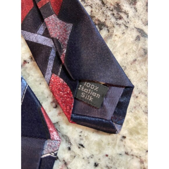 Zylos Mens Italian Silk  Neck Tie Red Blue Black Geometric Work Dad Gift - Picture 4 of 5